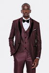 Patterned Burgundy Velvet Lapel Groom Suit - Wessi