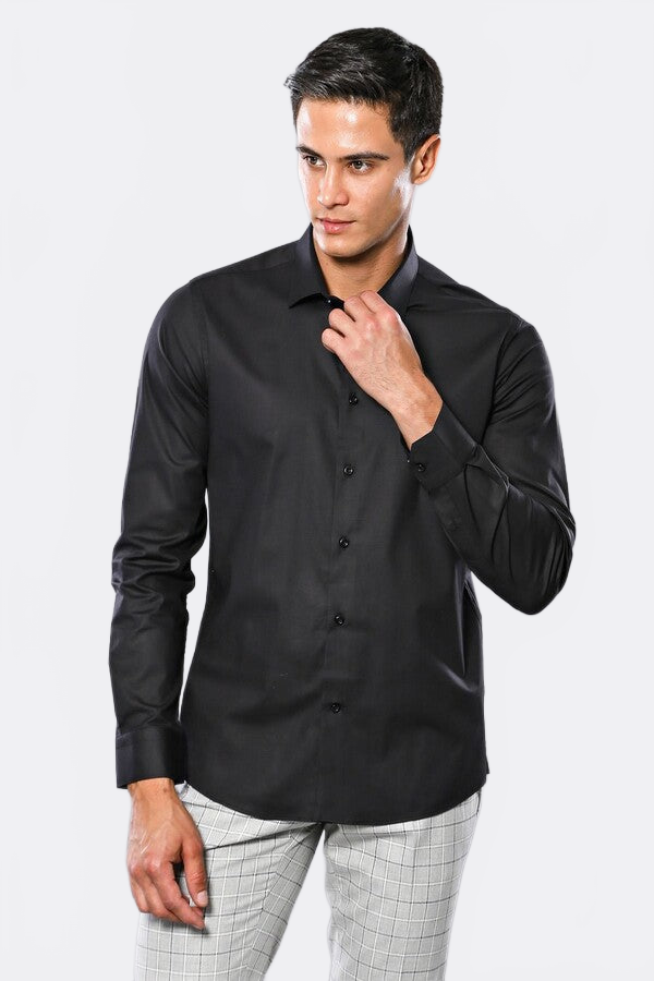 Plain Slim Fit Black Men Shirt - Wessi