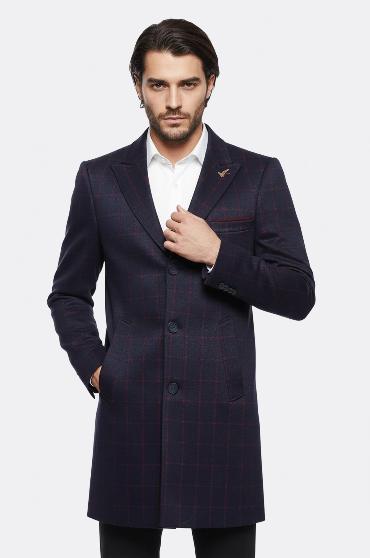 Plaid Navy Blue Men Coat - Wessi
