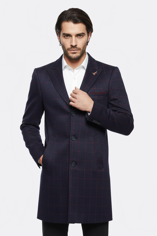 Plaid Navy Blue Men Coat - Wessi
