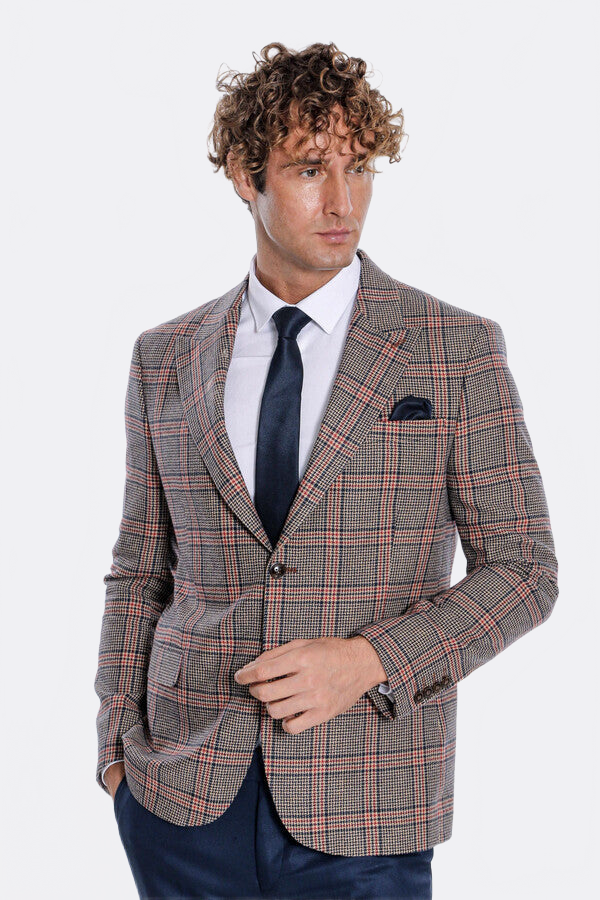 Checked Navy Blue Men Blazer - Wessi