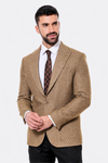 Wool Patterned Slim Fit Light Brown Men Blazer - Wessi