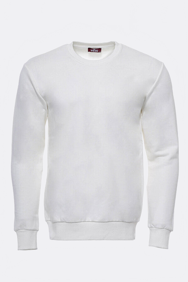 Cream Plain Circle Neck Sweatshirt - Wessi