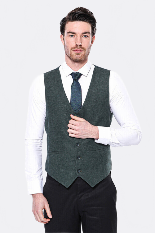 Green V Neck Men Vest | Wessi