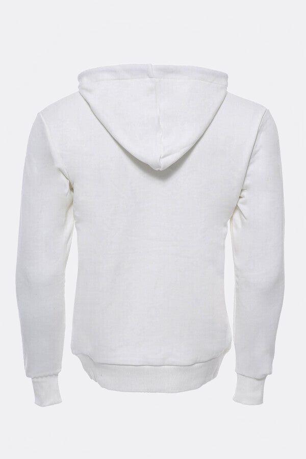 Hooded Pocket Plain Cream Men's Sweatshirt - Wessi