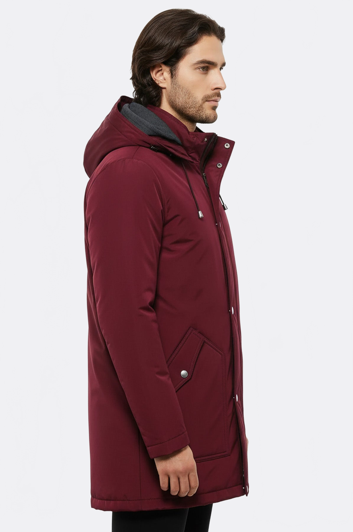 Burgundy Pocket Hooded Men's Coat - Wessi