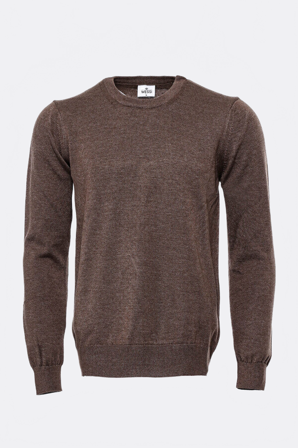 Brown Crew Neck Men Sweater - Wessi