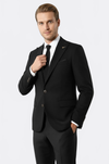 Single Button Pointed Collar Black Blazer - Wessi