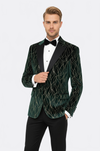 Patterned Dark Green Men Prom Blazer - Wessi