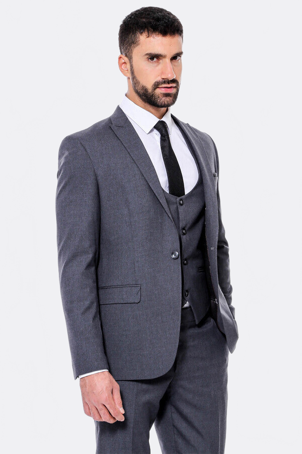 Plain Slim Fit Anthracite Men Suit - Wessi