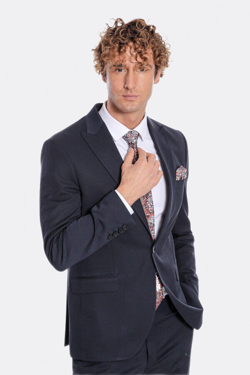 Plain 2 Piece Slim Fit Dark Blue Men Suit - Wessi