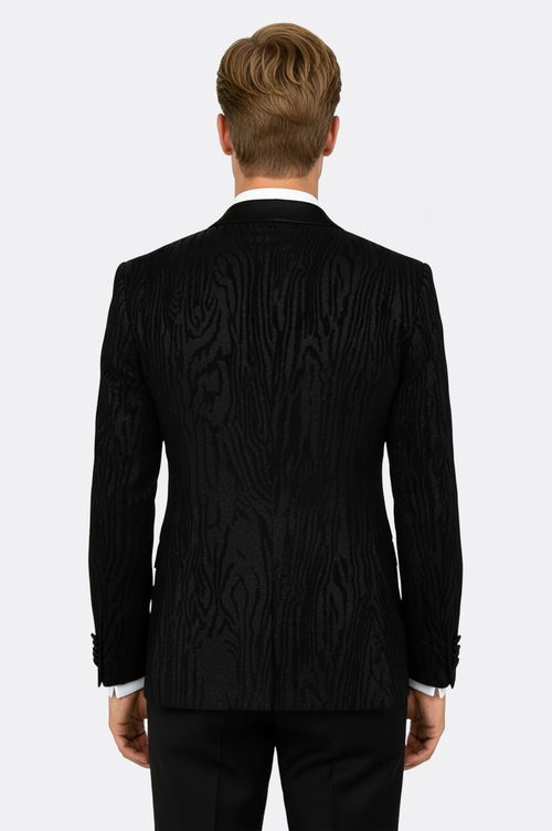 Slim Fit Zebra Patterned Black Prom Blazer - Wessi