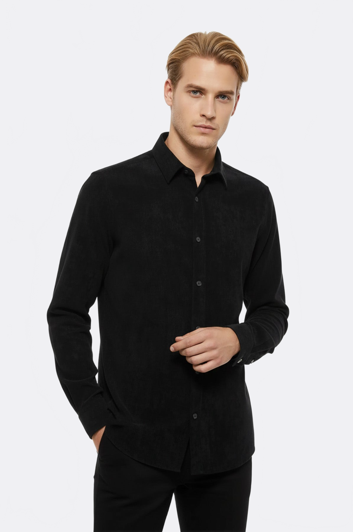 Black Long Sleeves Velvet Men's Shirt - Wessi
