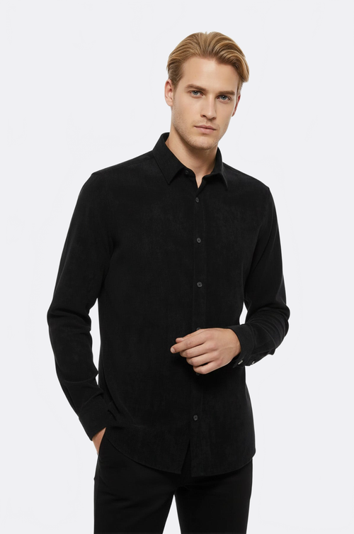 Black Long Sleeves Velvet Men's Shirt - Wessi