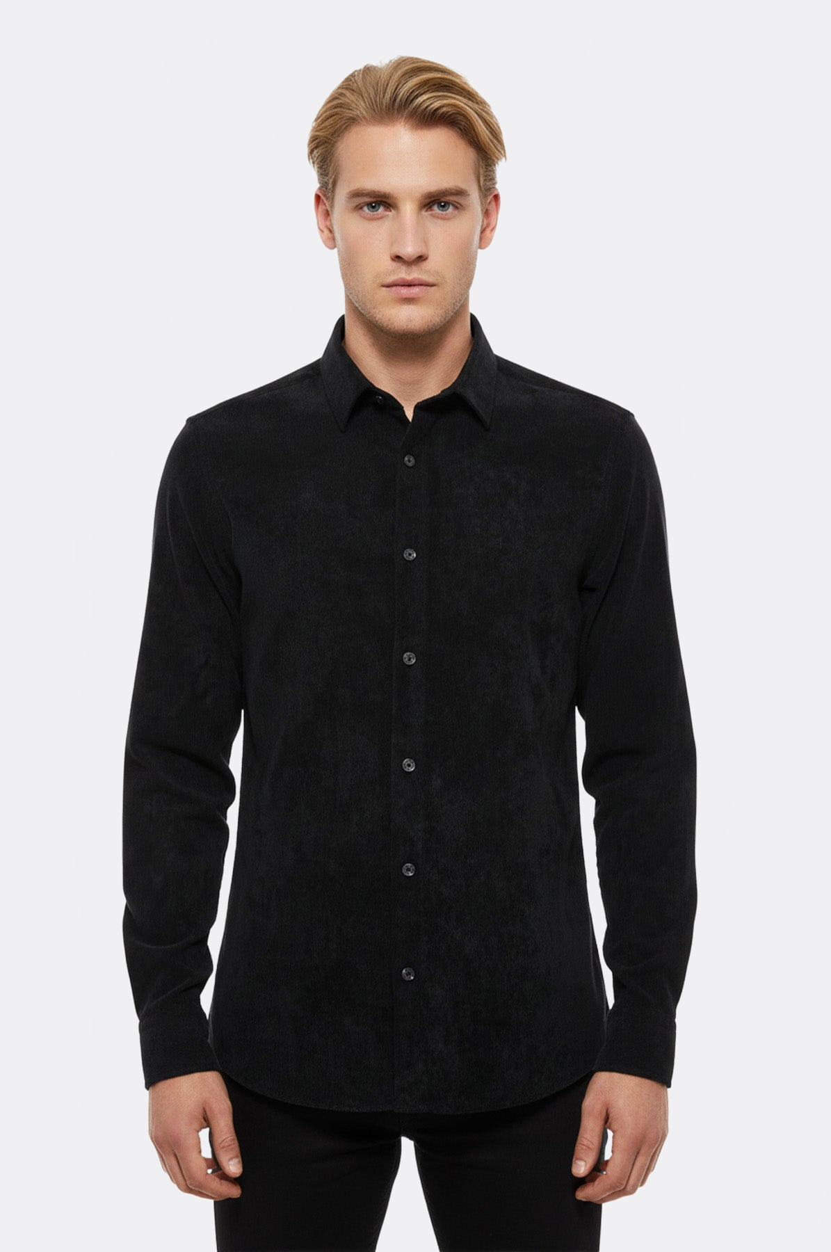 Black Long Sleeves Velvet Men's Shirt - Wessi