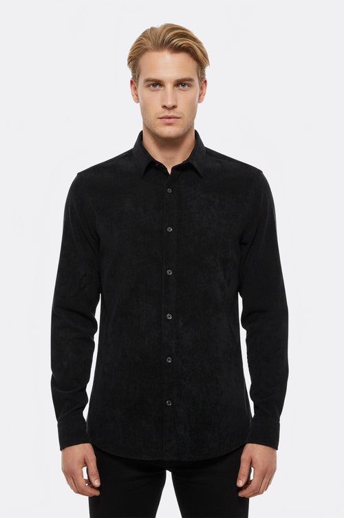 Black Long Sleeves Velvet Men's Shirt - Wessi