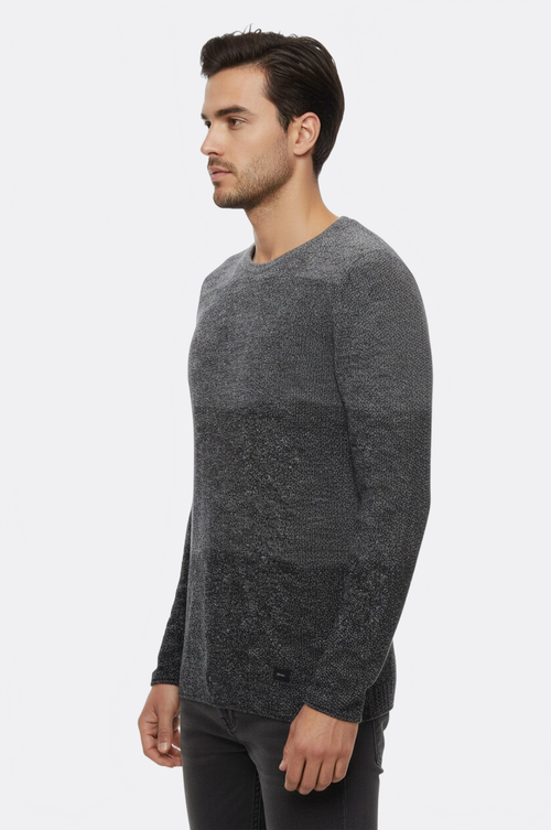 Circle Neck Patterned Grey Knitwear - Wessi