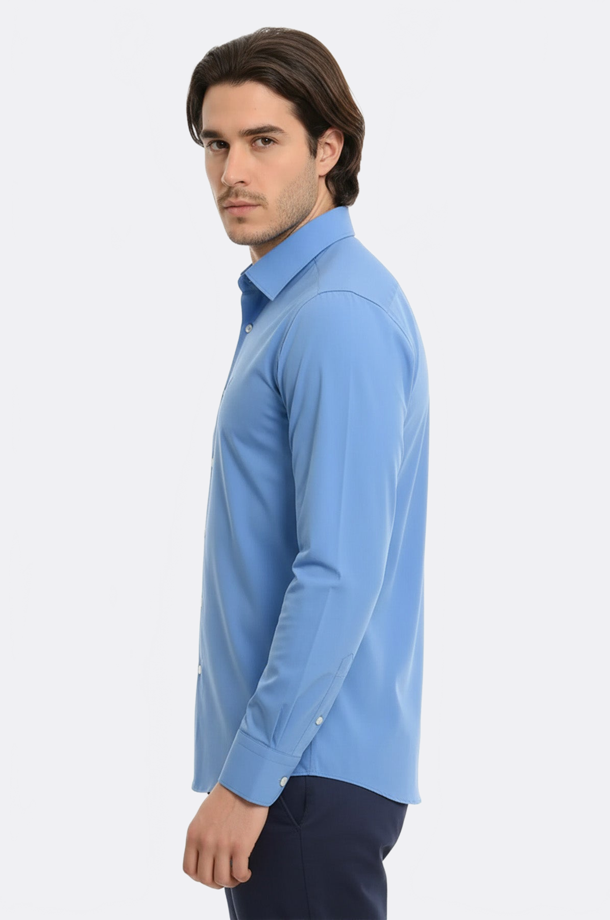 Plain Cotton Satin Blue Shirt - Wessi