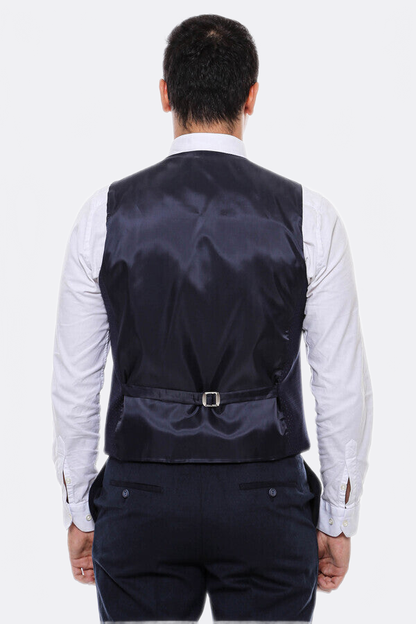 Dot Patterned Navy Blue Vest - Wessi