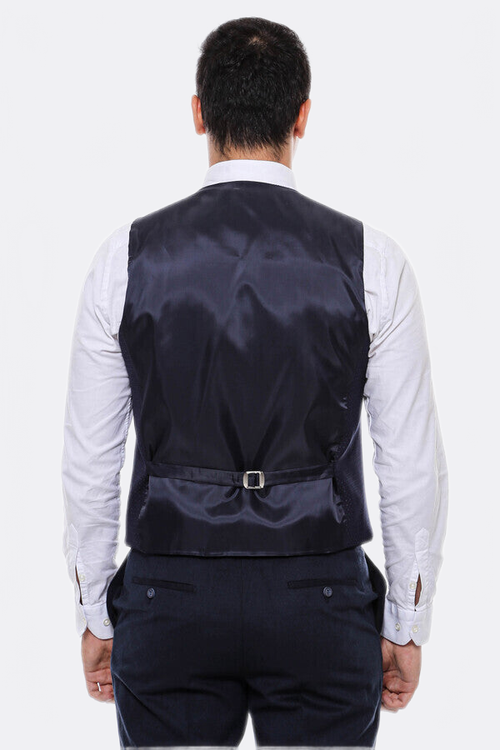 Dot Patterned Navy Blue Vest - Wessi