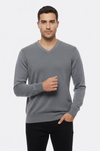 Dot Patterned V Neck Grey Sweater - Wessi