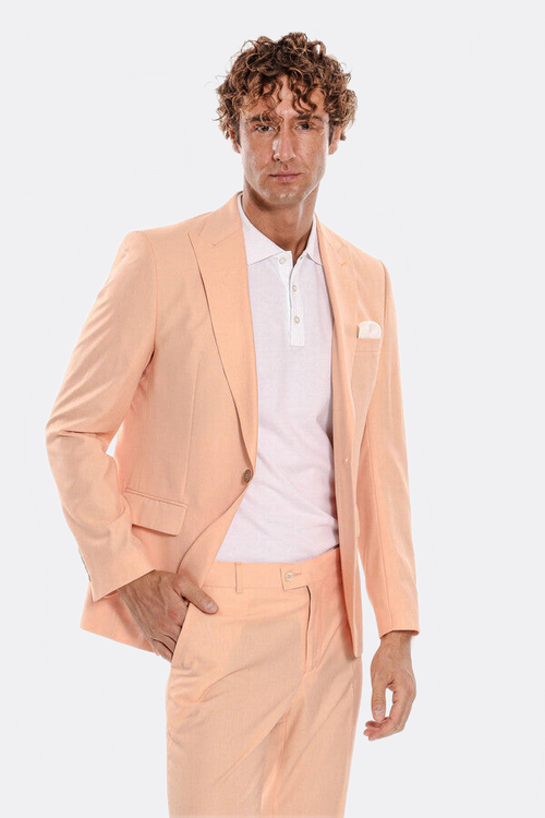 Patterned 2 Piece Slim Fit Yellow Men Suit - Wessi