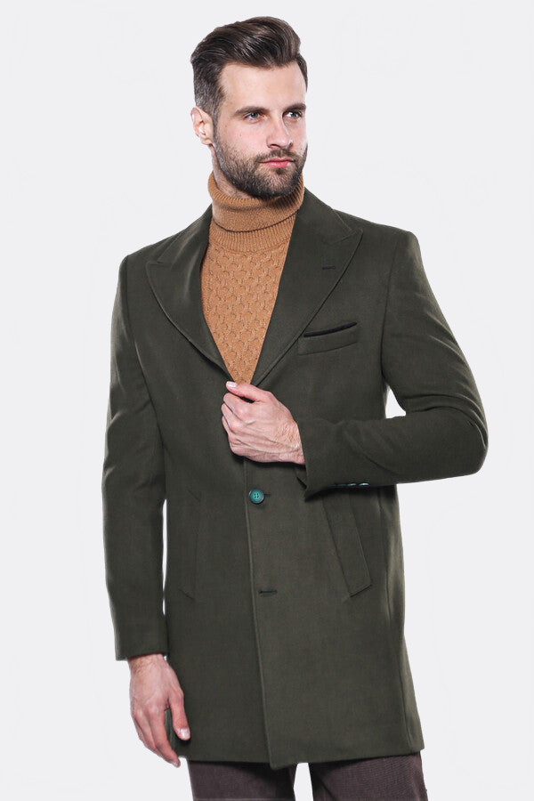 Wide Lapel Green Men Peacoat - Wessi