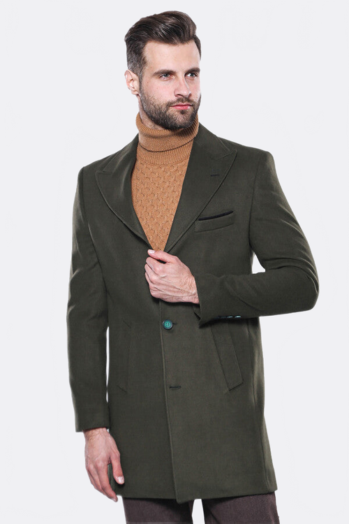 Wide Lapel Green Men Peacoat - Wessi