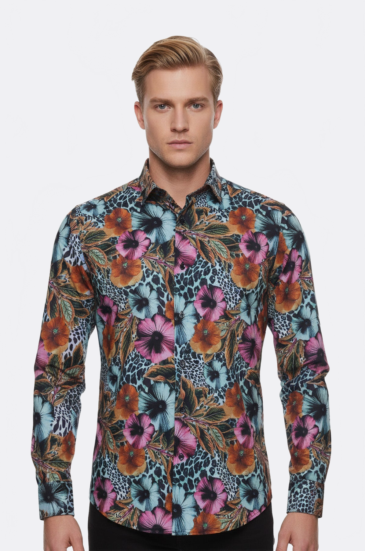 Floral Patterned Slim Fit Long Sleeves Multicolor Men Shirt - Wessi