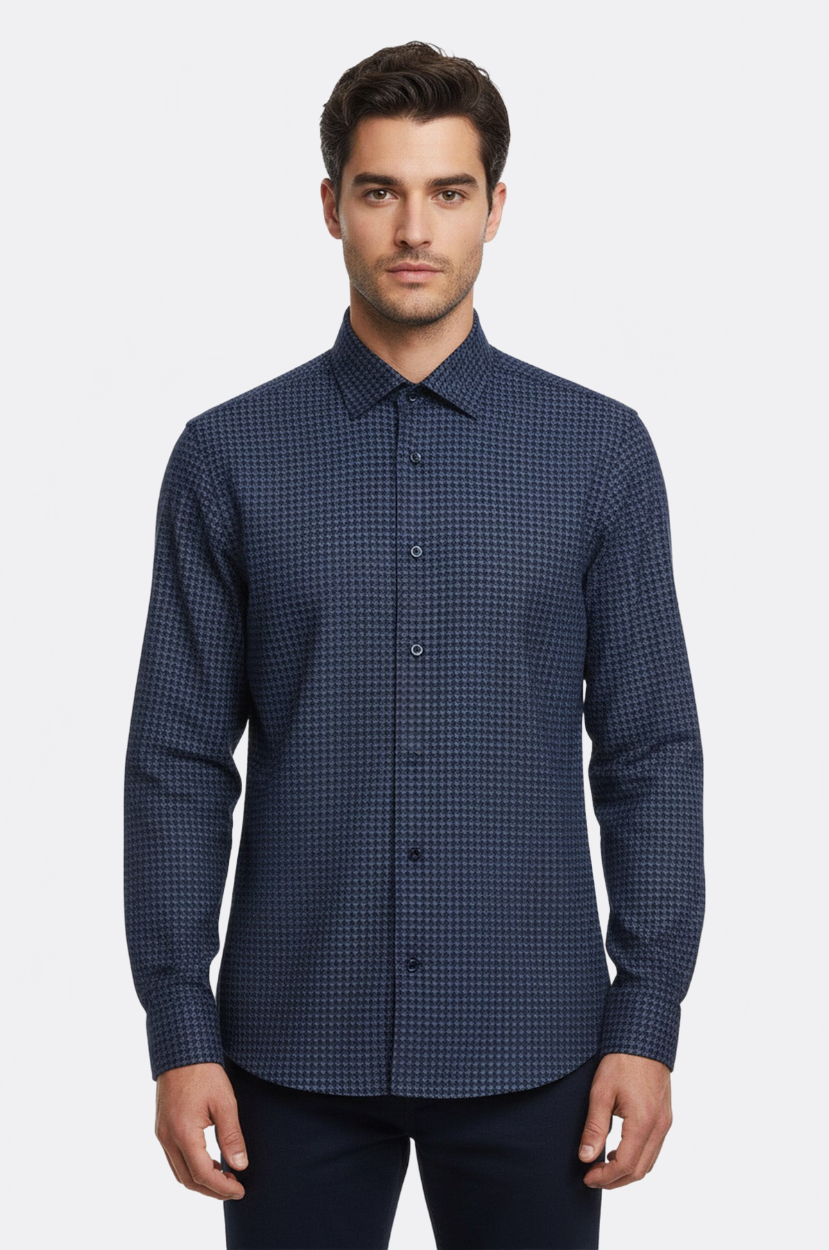Damask Pattern Slim Fit Long Sleeves Blue Men Shirt - Wessi