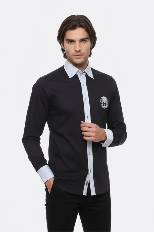 Cotton- Satin Black Men's Sport Shirt - Wessi