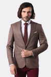 Single Button Plaid Brown Blazer - Wessi