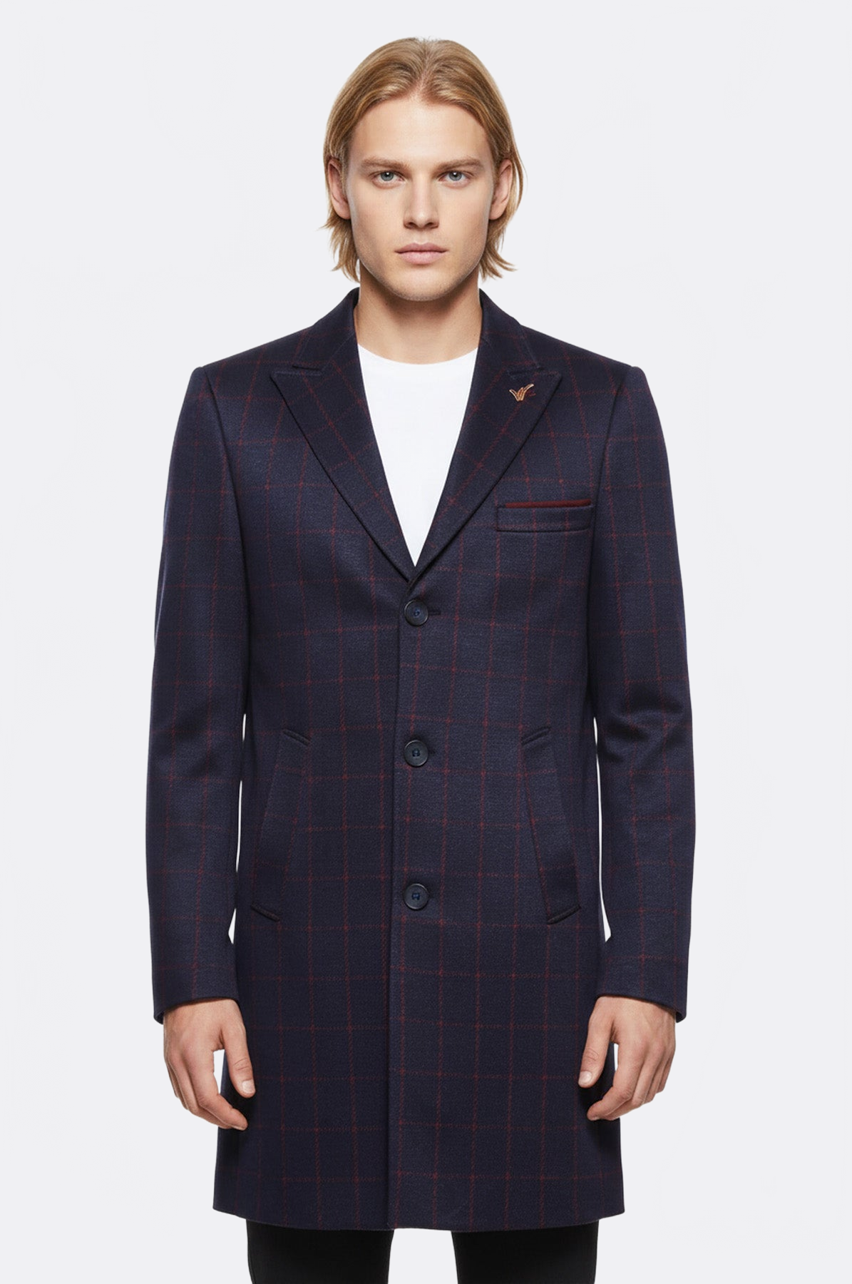Checked Navy Blue Men Cachet Coat - Wessi