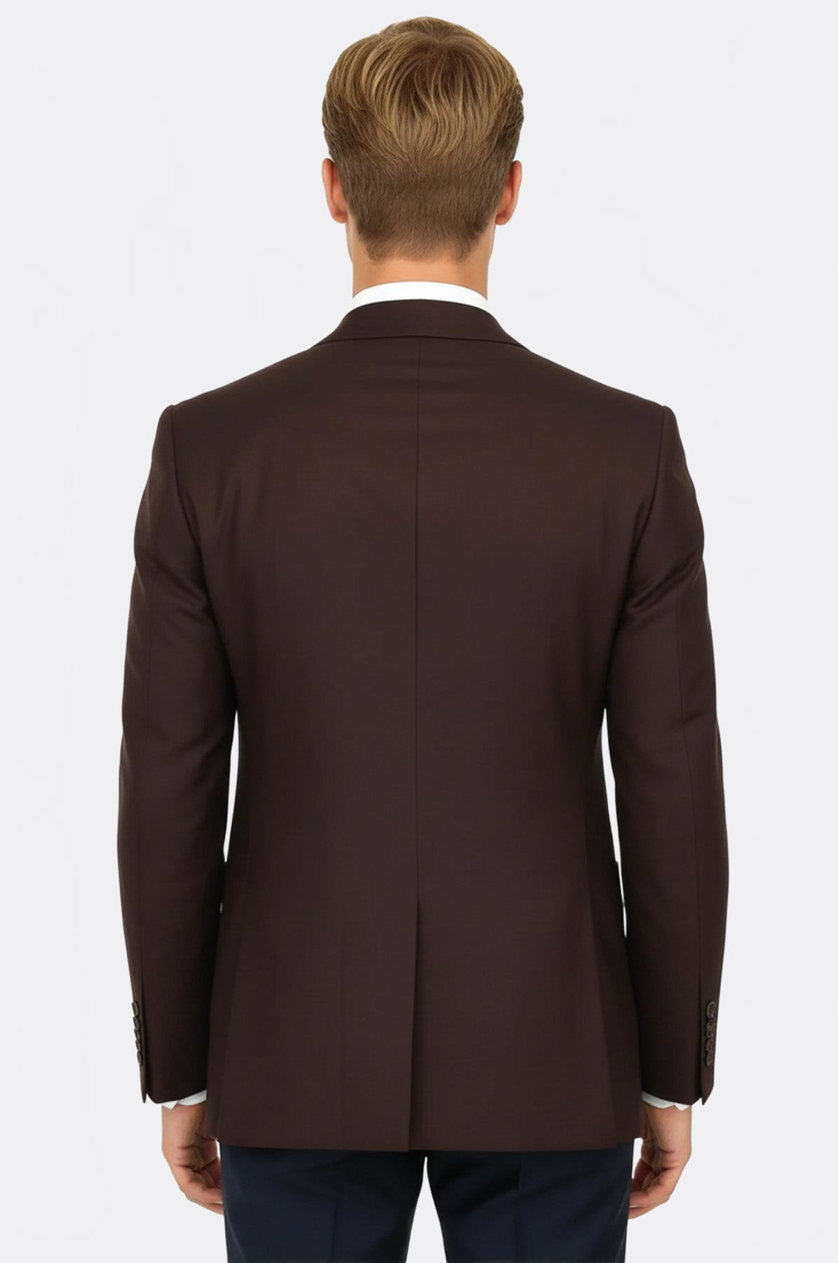 Slim Fit Plain Wide Lapel Burgundy Men Wool Blazer - Wessi