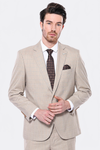 4 Drop Checked Regular Fit Beige Suit - Wessi