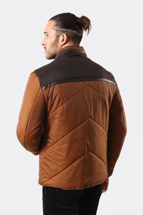 Tan Quilted Down Men Coat - Wessi