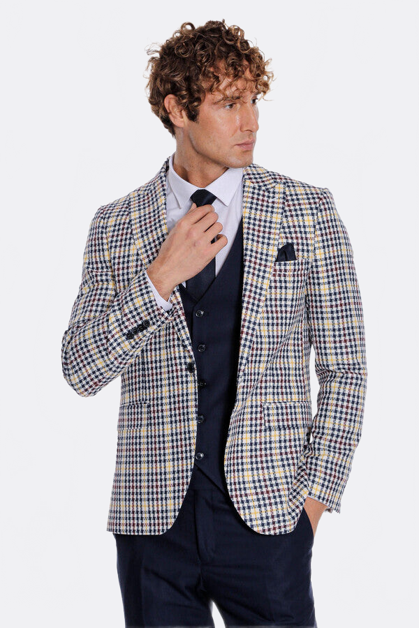 Plaid Navy Blue Men Suit - Wessi