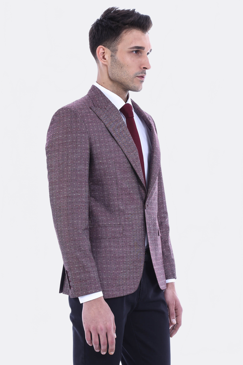 Burgundy Linen Dot Patterned Jacket | Wessi