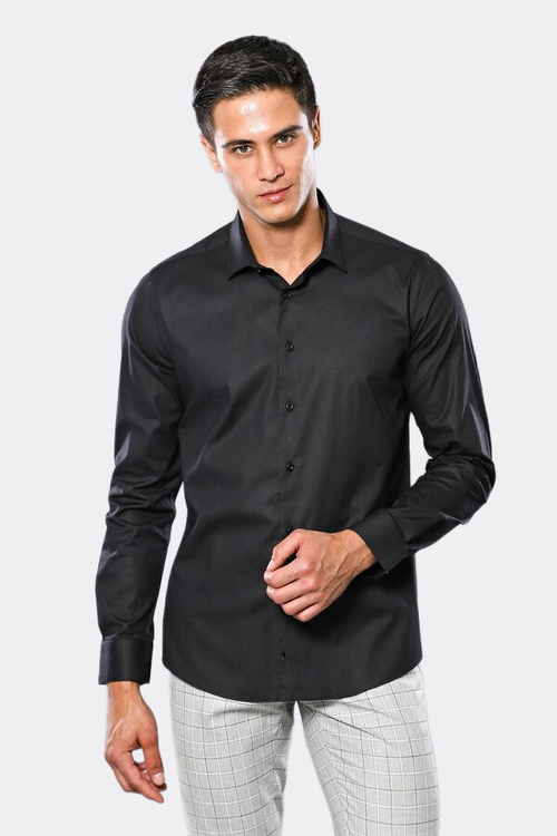 Plain Slim Fit Black Men Shirt - Wessi