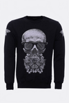 Black Printed Circle Neck Long Sleeves Sweatshirt - Wessi