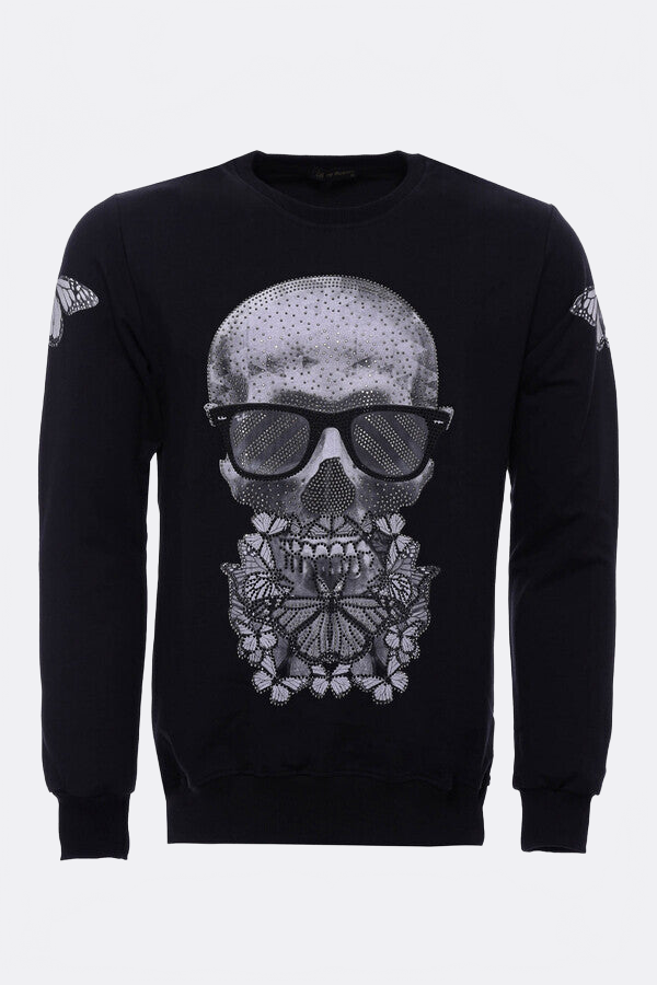 Black Printed Circle Neck Long Sleeves Sweatshirt - Wessi