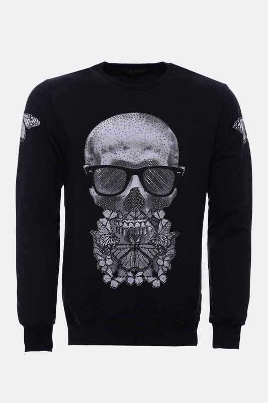 Black Printed Circle Neck Long Sleeves Sweatshirt - Wessi