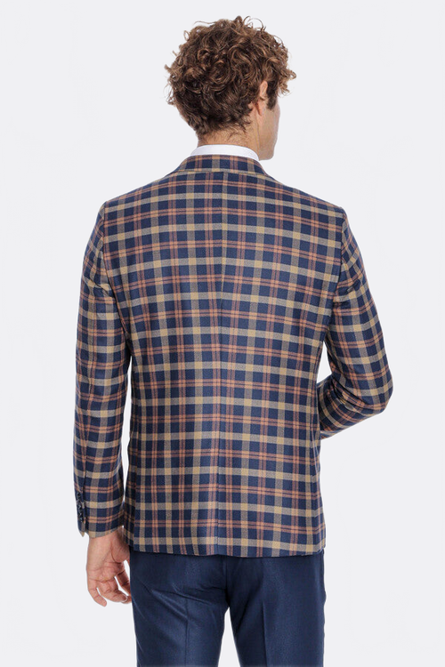 Checked Blazer Slim Fit Navy Blue Men Suit - Wessi