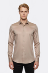 Cotton Satin Plain Long Sleeves Slim Fit Beige Men Shirt - Wessi
