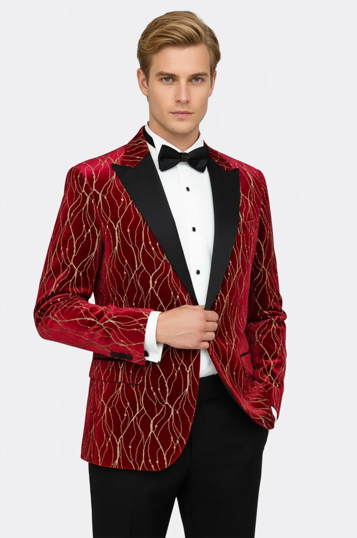 Patterned Burgundy Men Prom Blazer - Wessi