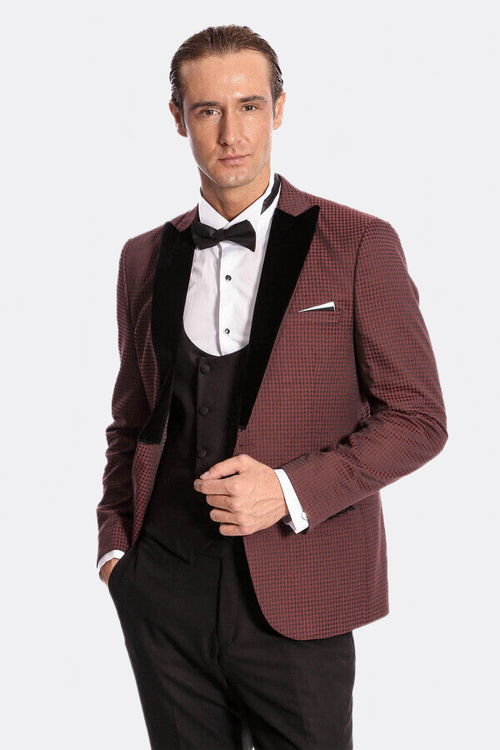 Plaid Patterned Burgundy Tuxedo | Wessi