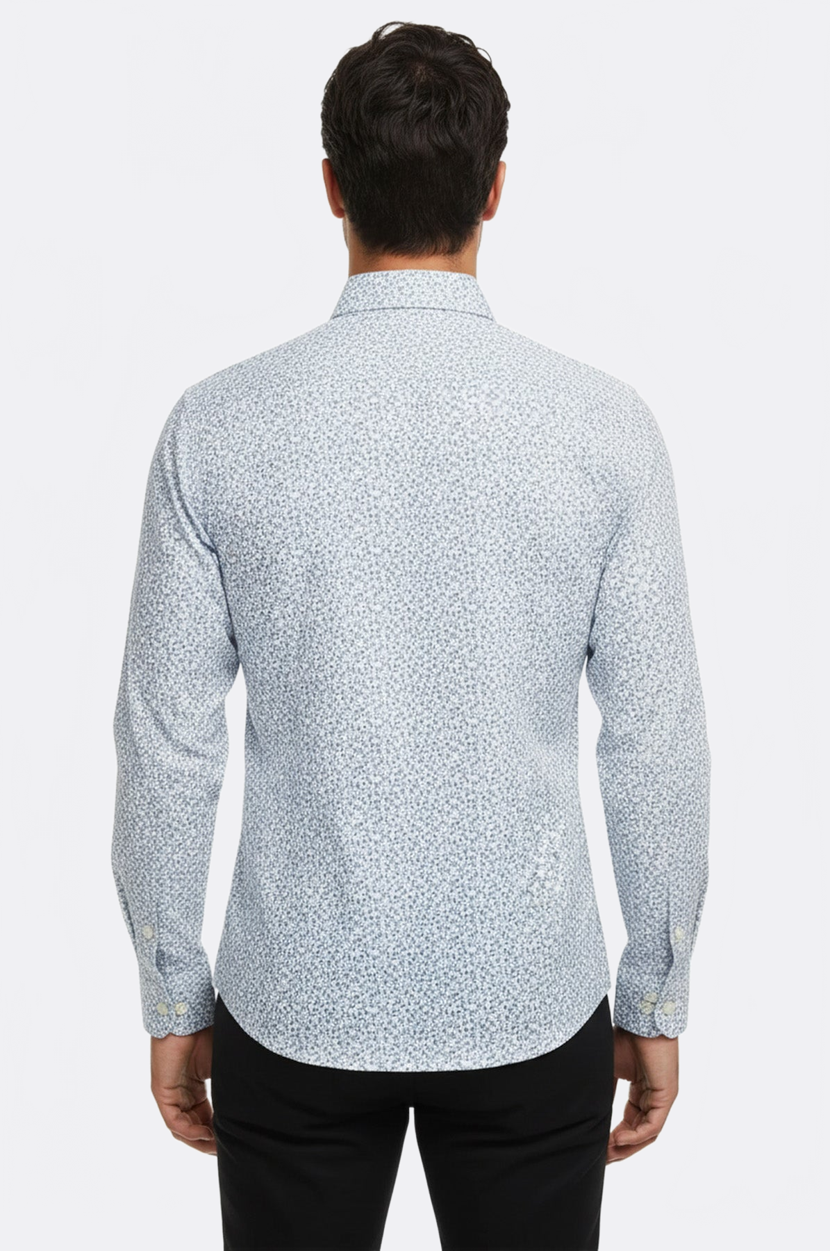 Blue Floral Patterned Slim Fit White Men Shirt - Wessi
