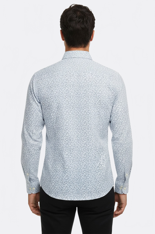 Blue Floral Patterned Slim Fit White Men Shirt - Wessi