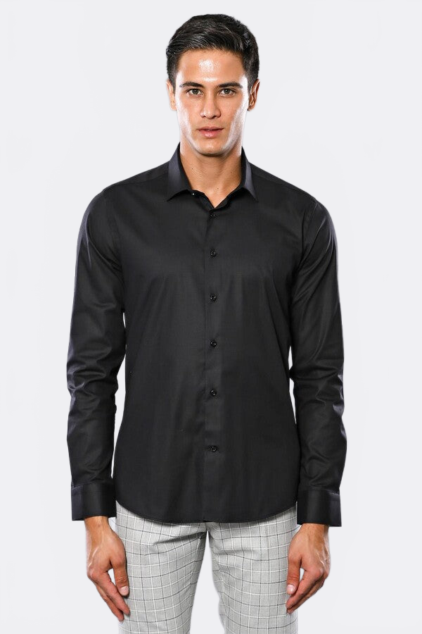 Plain Slim Fit Black Men Shirt - Wessi