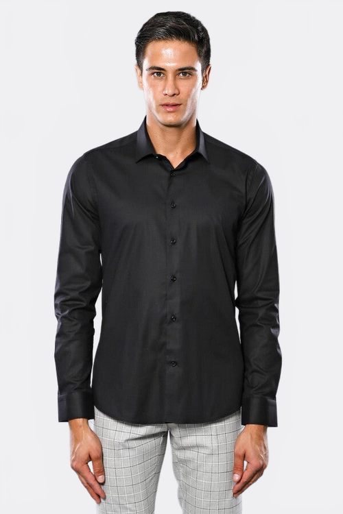 Plain Slim Fit Black Men Shirt - Wessi